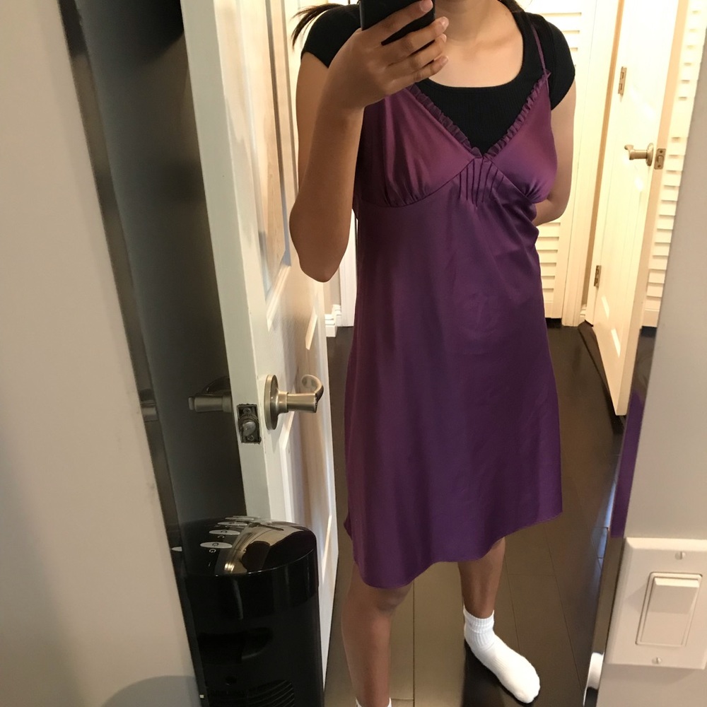 Purple satin slip dress